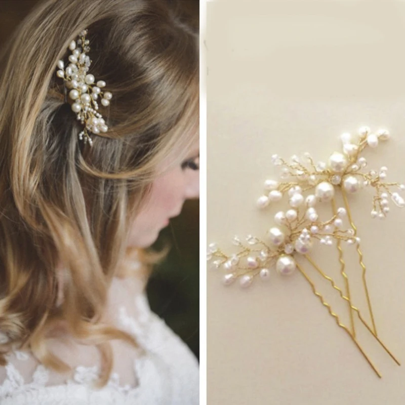 Braut handgemachte Perlen Haarnadeln Kopfschmuck Brautkleider Pin Haarschmuck für Frau
