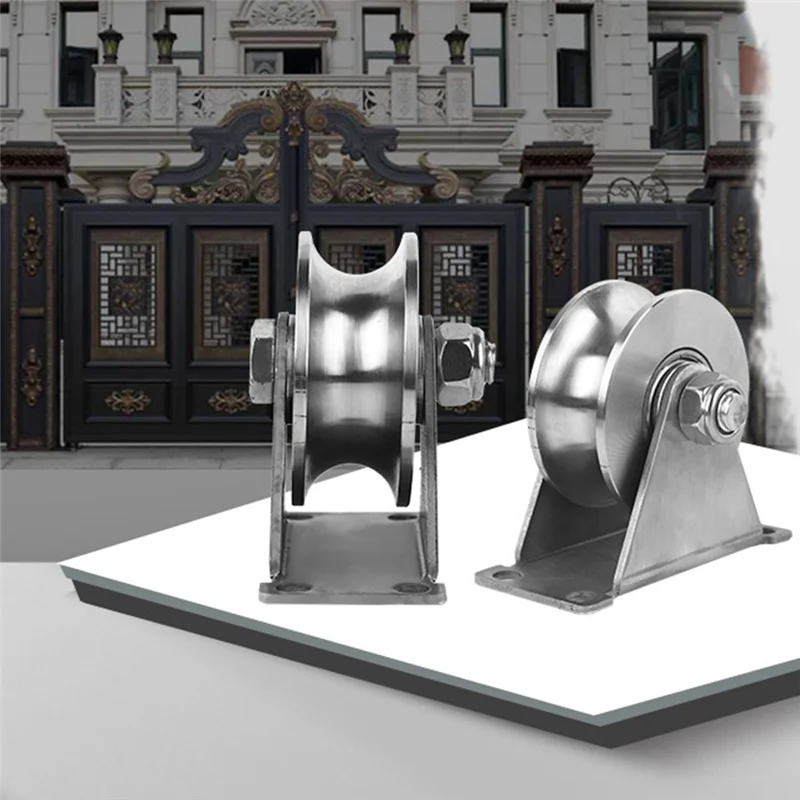 스테인리스 스틸 슬라이딩 문짝 휠, U 슬롯 롤러, 헤비 듀티 풀리, 부드러운 롤링, 듀얼 베어링 플레이트 캐스터, 2 인치 304