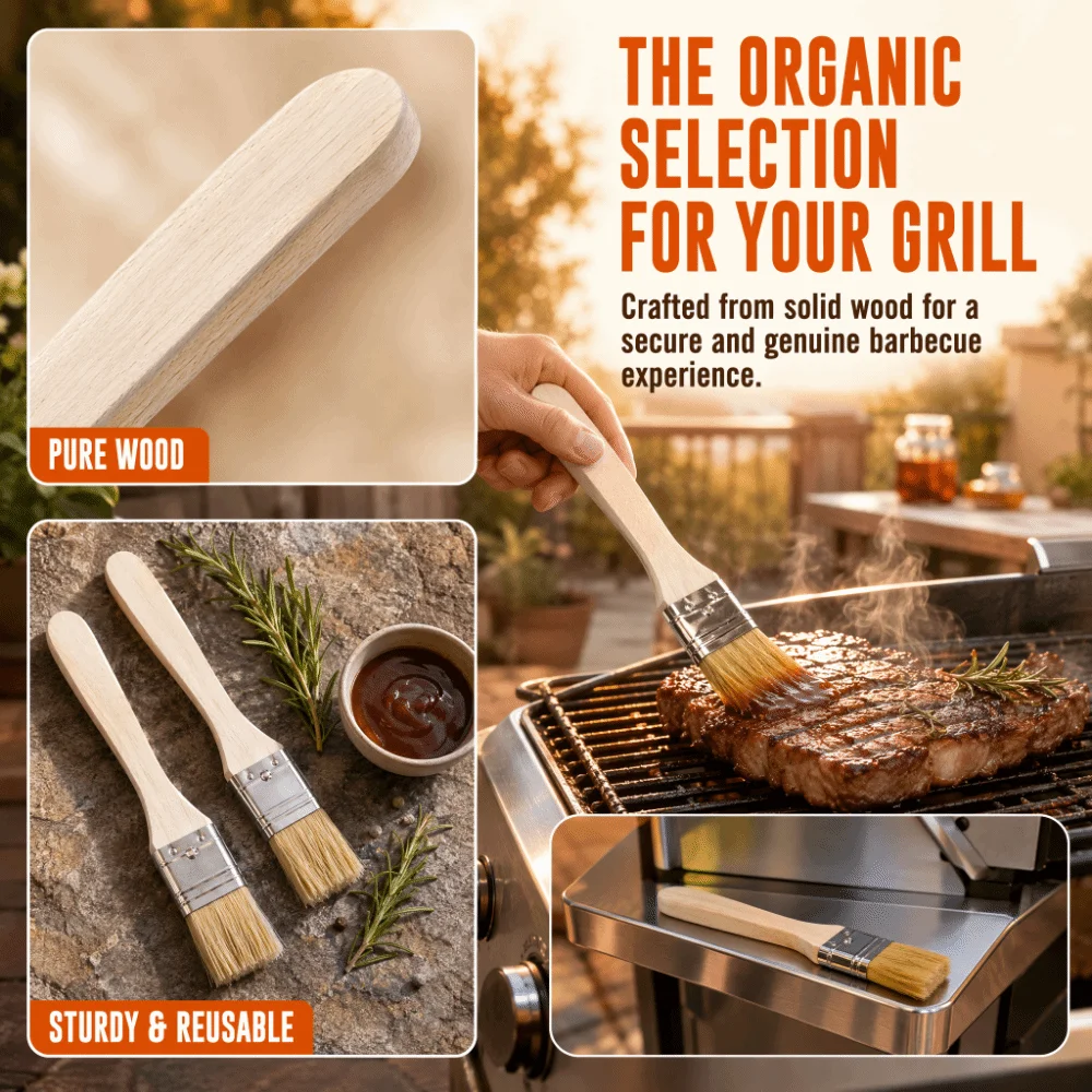 2PCS Lightweight Wooden Barbecue Brush Spread Oil Function Spice Application Wooden Brush Khaki Oil Brush Grilling Season
