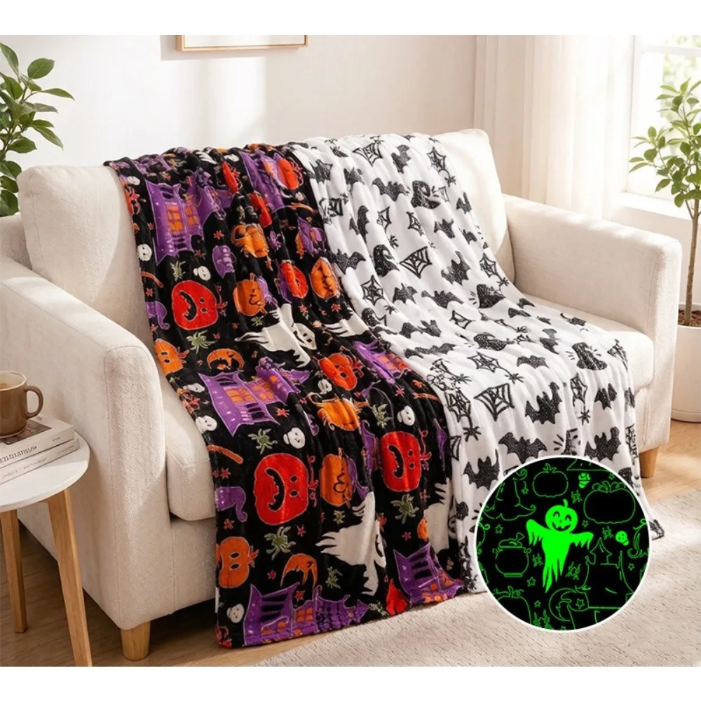Luminous Flannel Blanket Christmas Halloween Magic Blanket Air Conditioning Snowman Blanket Children Soft and Comfortable