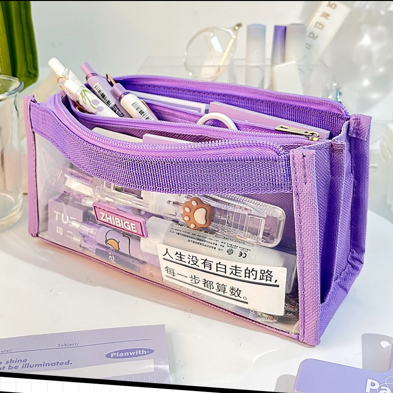 Six Layers Large Capacity Pencil Bag Stationery Supplies Aesthetic Transparent Pen Case Girl Zipper Pencil Pouch School Supplies