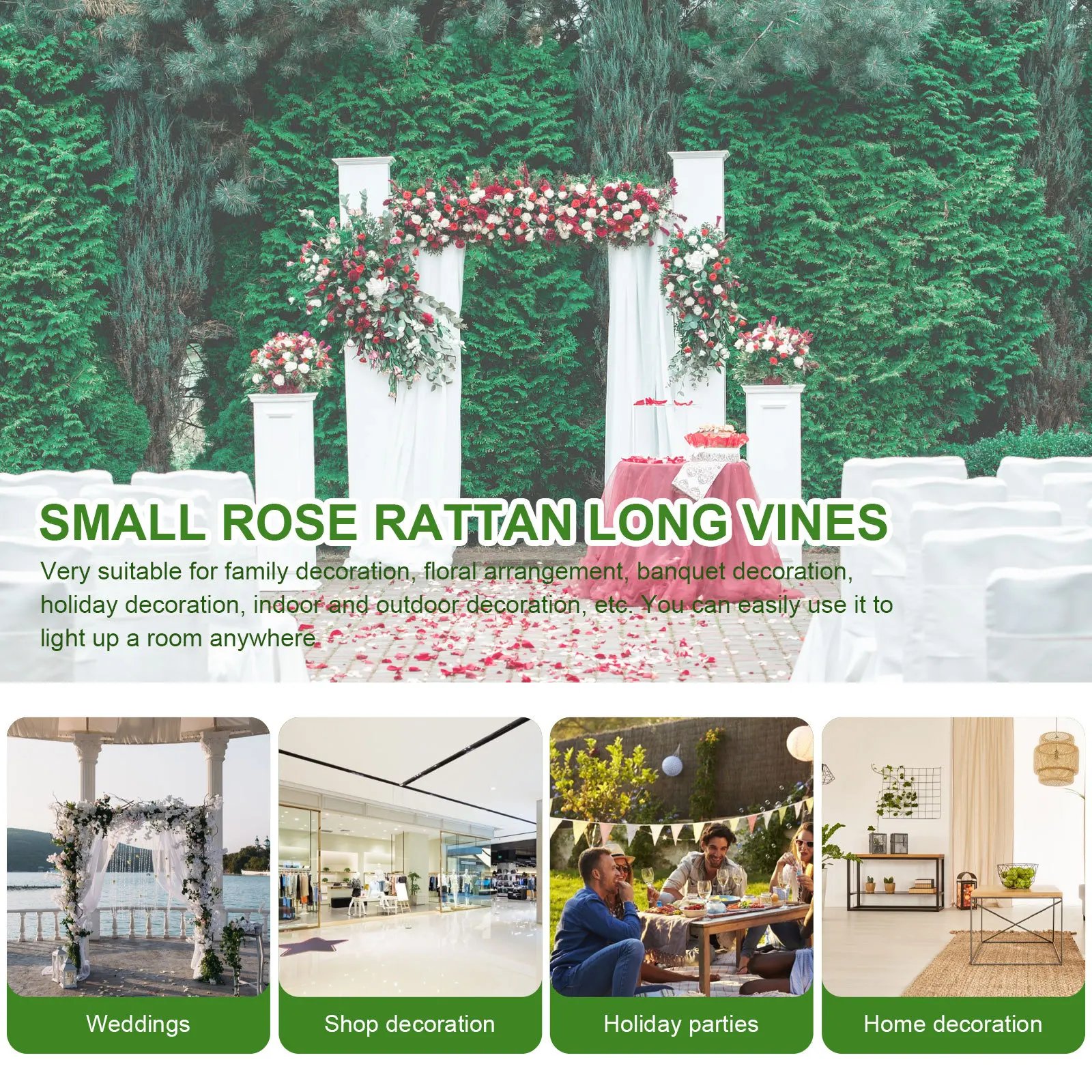 

4Pcs Rose Vine Pink Red Simulated Rose Rattan Wedding Road Arch Festival Hanging Flower Decoration Mall Window Decorations