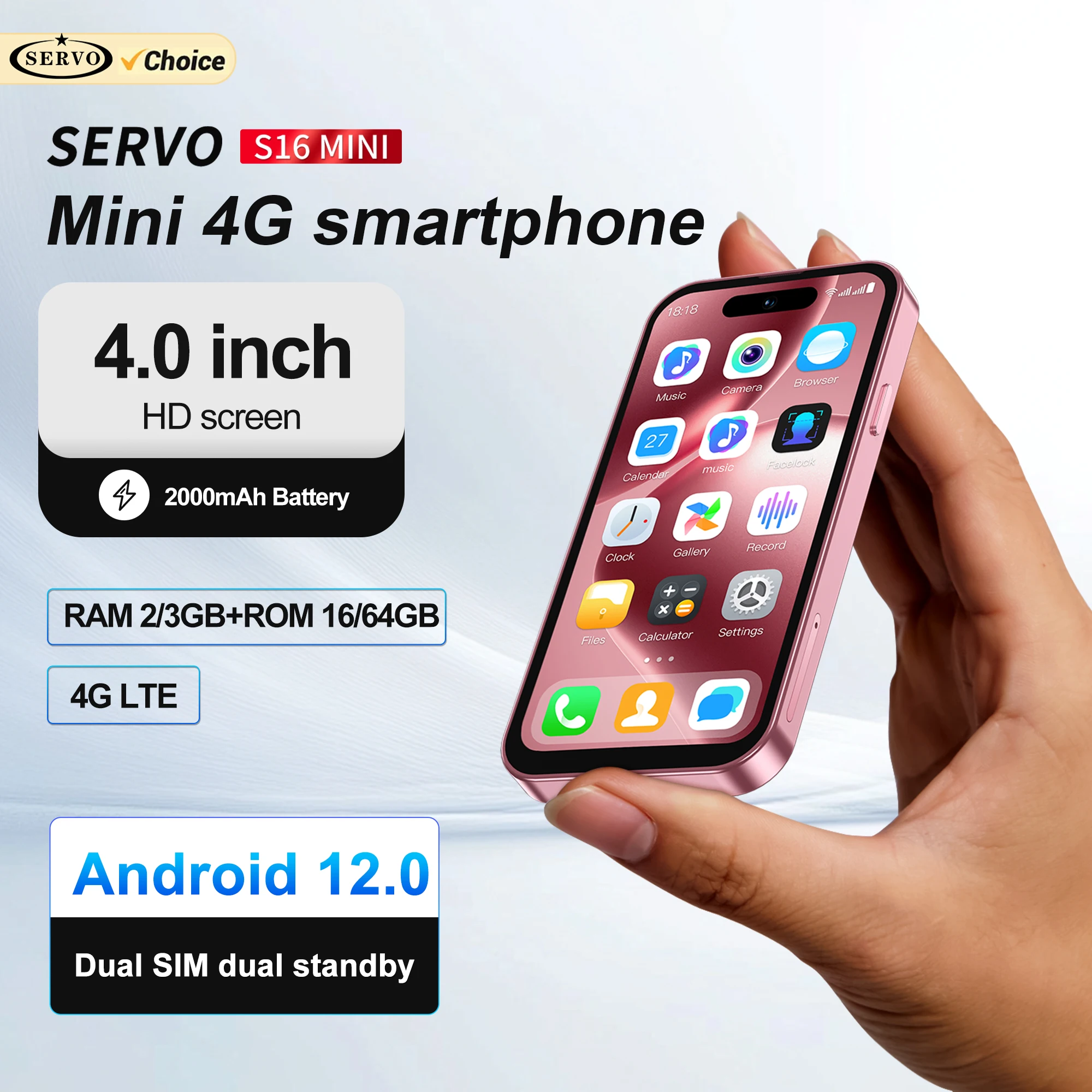 SERVO S16 MINI 4G LTE Pocket Smartphone 4.0 inch Screen Android12.0 OS 2/3GB+16/64GB Google Store WiFi Face ID Mini Smart Phones