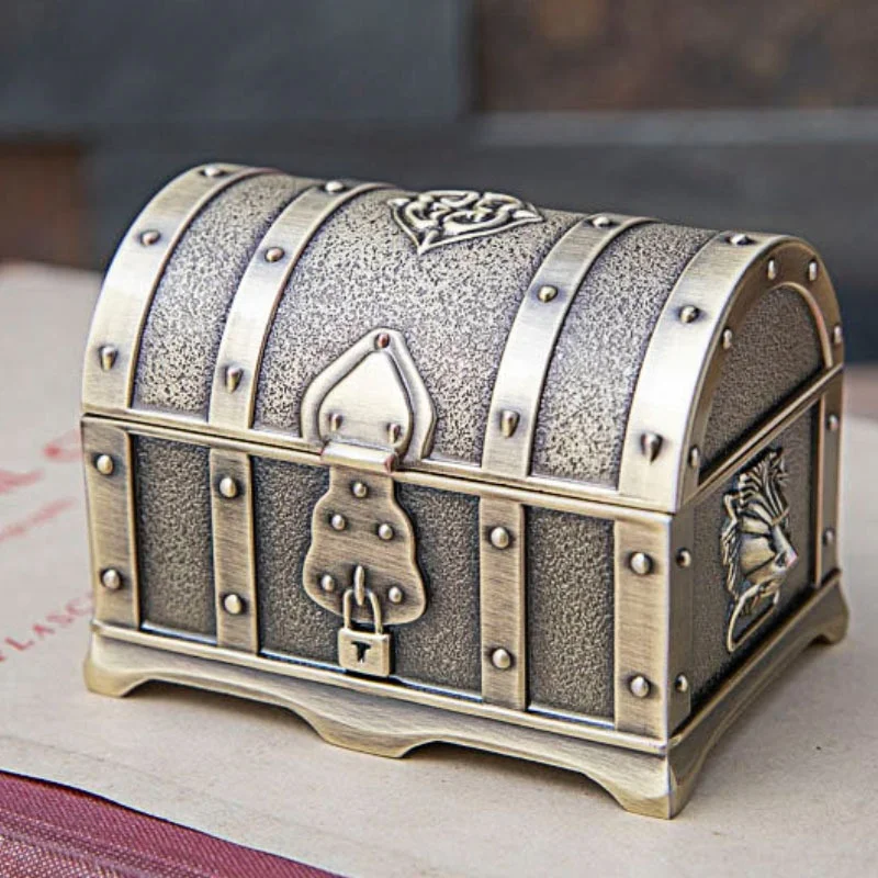 Metal Treasure Chest Trinket Jewelry Box Vintage Jewelry Box Small Earrings Necklace Storage Organizer Ring Case Desktop Decor