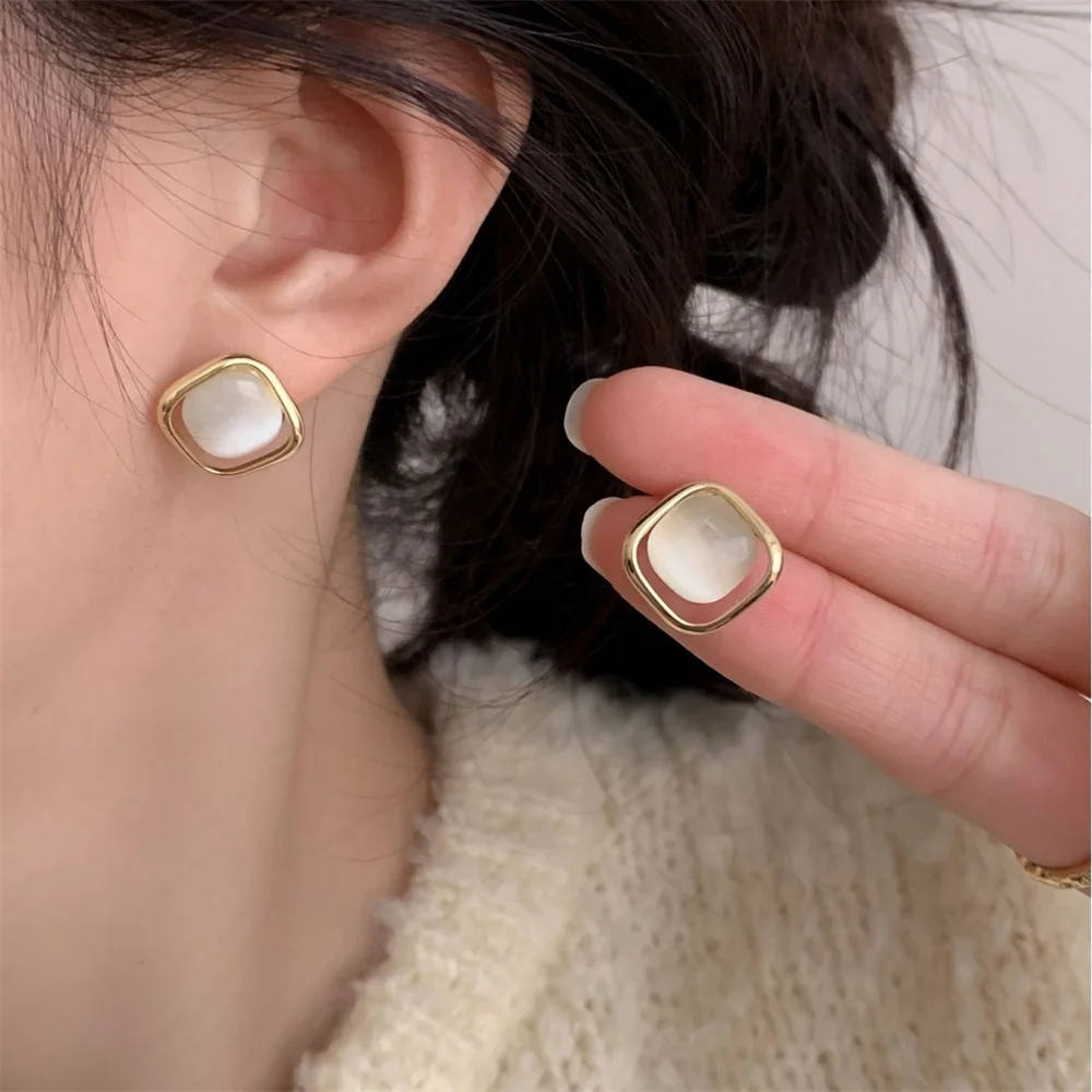 Geometrische Katzenauge Stein Ohrringe einfache quadratische Goldfarbe Ohrring für Frauen trend igen Schmuck Mode accessoires
