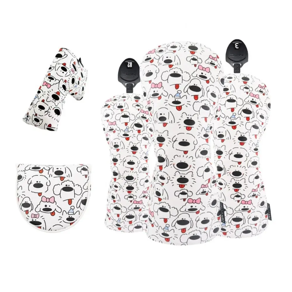 

Чехол на голову для гольф-клуба с рисунком щенка, искусственная кожа, деревянный головной убор с мультяшным принтом, водонепроницаемые железные чехлы, защита для гольф-клуба