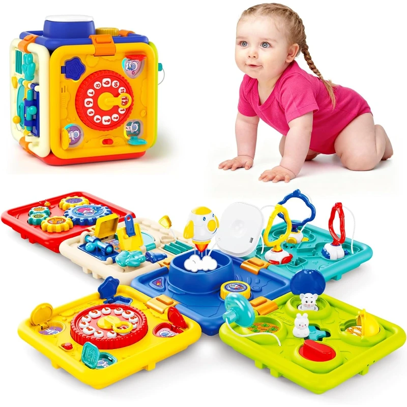 1Pc 6-in-1 Montessori Busy Board, Multifunctional Sensory Educational Toy, Early Learning Gift for Kids Aged 1-4 Years Old