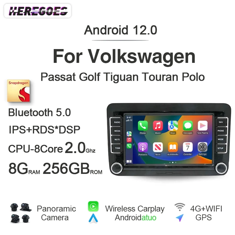 Carplay 2 Din Auto Android 12 Car Radio GPS 8+256G Navigation 8 Core autoradio For Volkswagen Passat Golf Transporter Polo Jetta