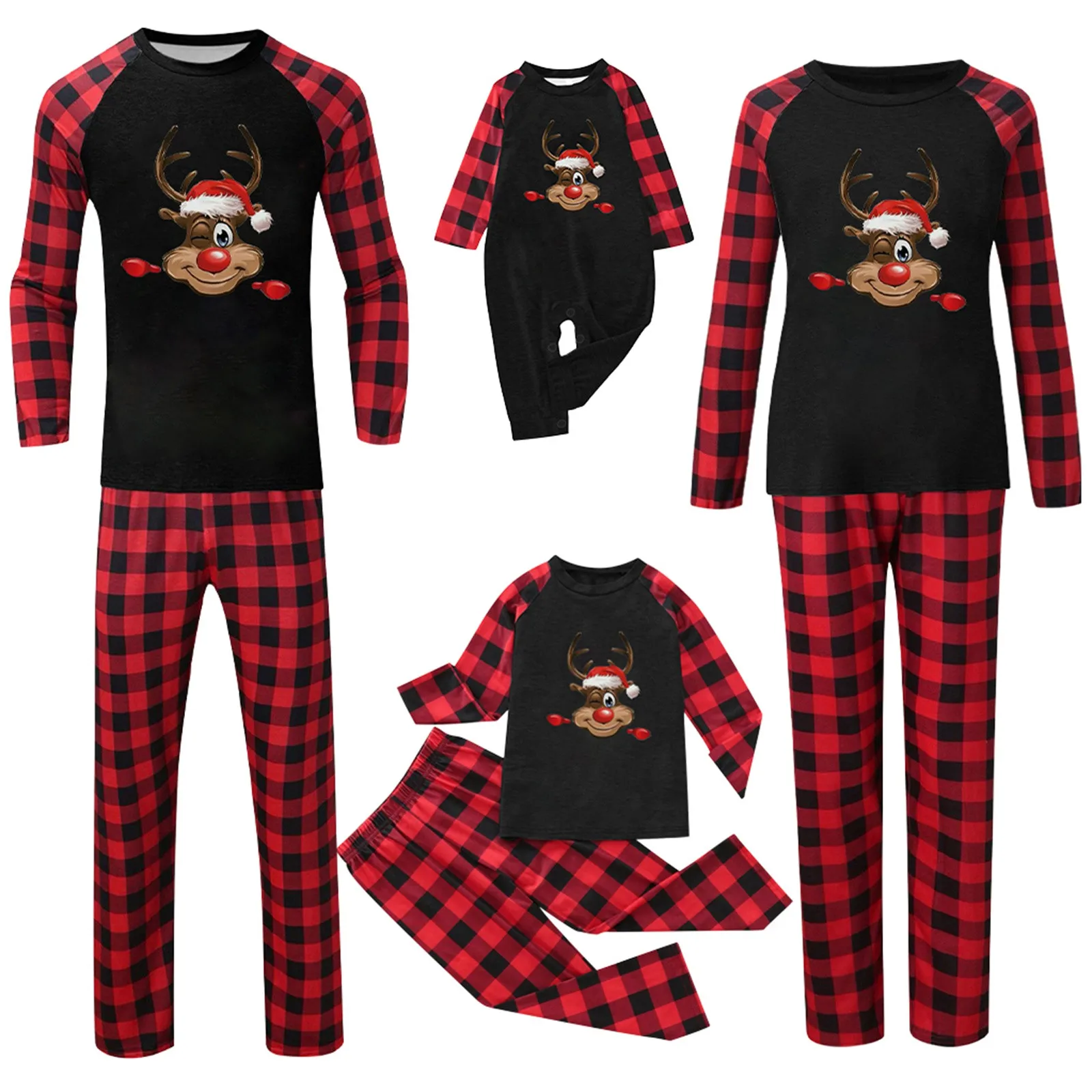 

Christmas Family Clothes Deer Crew Neck Long Sleeve Mother Father Kids Baby Holiday Pajamas for Family 2024 New Year's Clothes