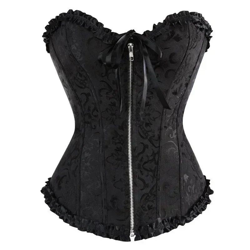 Plus Size Sexy Corsets Bustiers Floral Lace Tops For Women Flower Print Vintage Corset Gothic Satin Lingerie Corselet Overbust