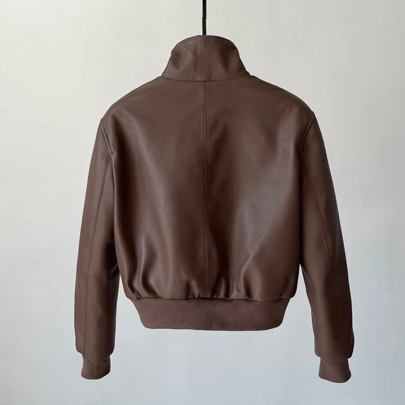 Zwart bijgesneden schapenvacht jas mode opstaande kraag slim fit dubbele zak dames echt leer motorjas casual bovenkleding