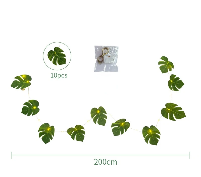 LED Artificial Plant Light String Silk Monstera Leaf Vines Wedding Photography Botanical Wreath Home Garden Party Rattan Decor