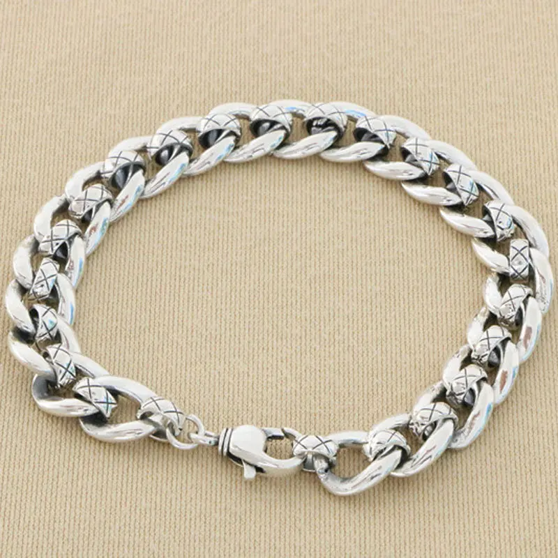 Leisure and personalized pure silver thick chain Cuban bracelet for boys, trendy hip-hop, European and American hip-hop, simple