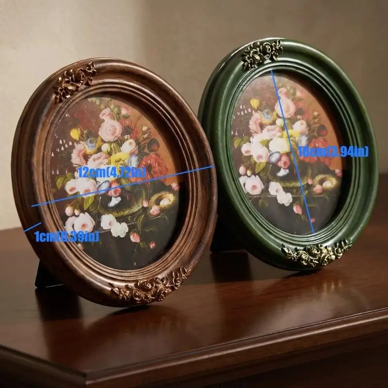 Dekorativer Kunstrahmen für Fotos und Drucke, runder Bilderrahmen aus Kunstharz mit erhabener Blumenverzierung und antiken – Detail 6