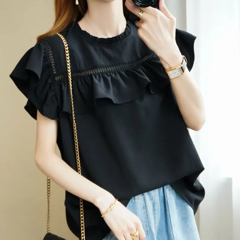 

Lotus Leaf Sleeveless Thin Chiffon Shirt Women's Loose Pullover Blouse in Summer of 2025