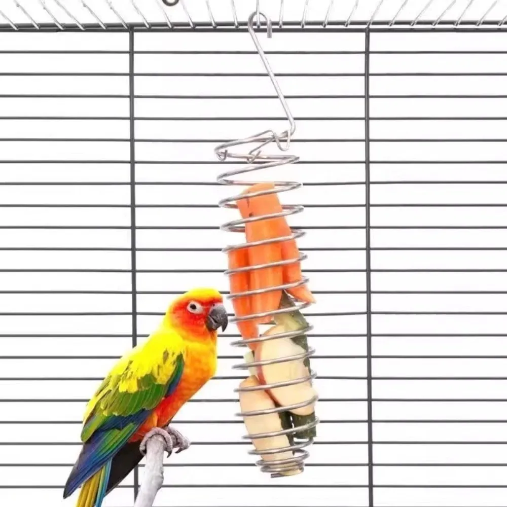 Multi-Purpose Stainless Steel Bird Feeding Rack Spiral Bite Resistant Parrot Foraging Toy Portable Birds Feeder Wildlife