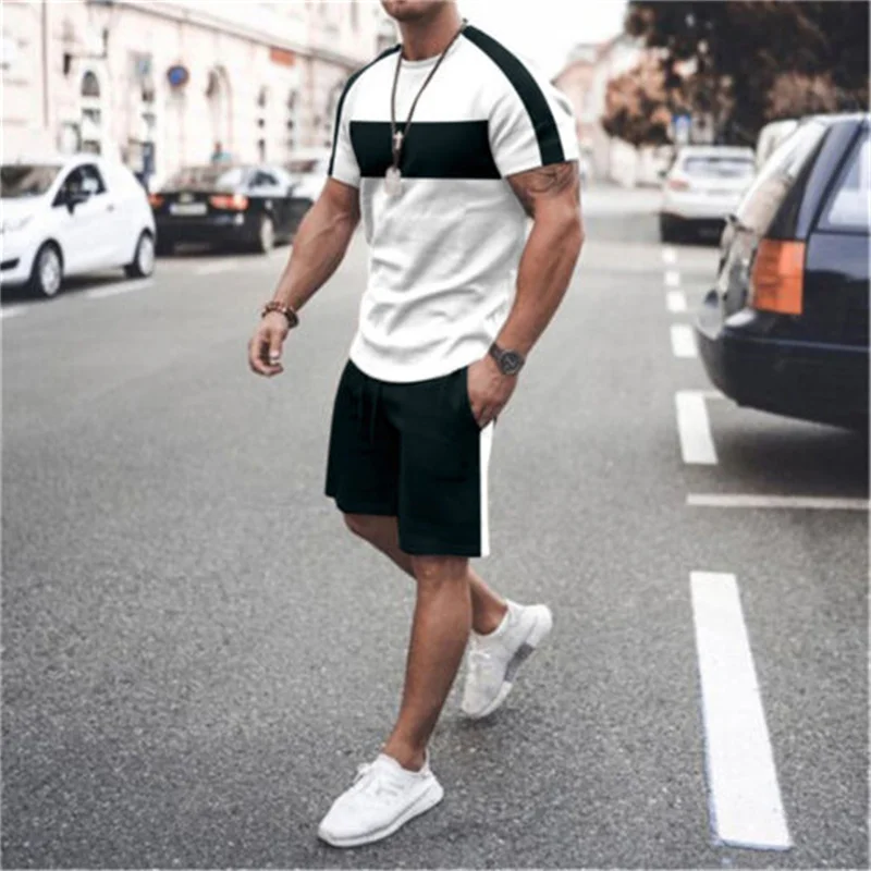 Summer Men's Casual Fashion Comfortable Sports Suit 2-Piece Set Street Wear Simple Pattern Crewneck Short Sleeve With Shorts