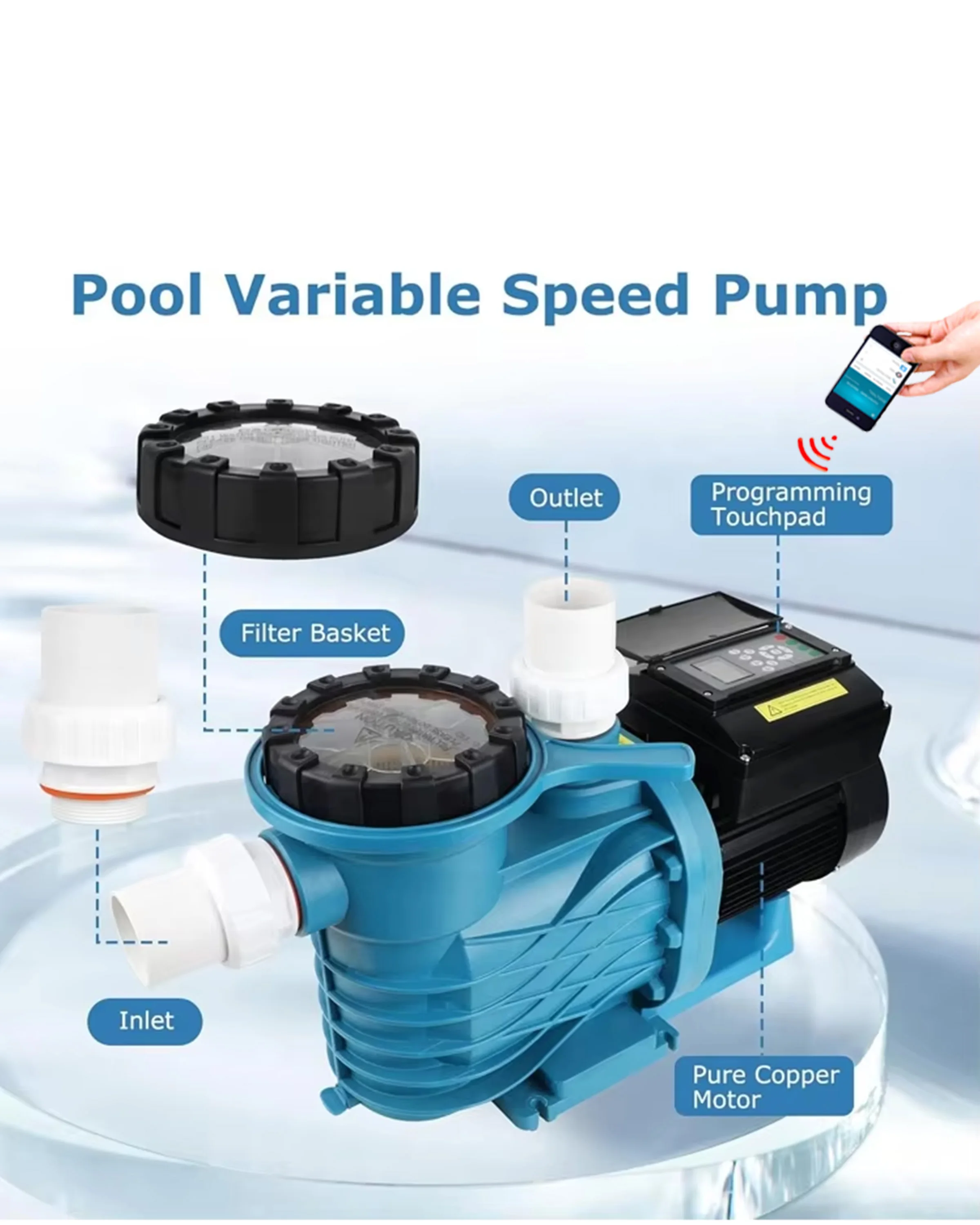 New Hot Sale WIFI Control Energy Efficient Variable Speed Pump For Swimming Pool Lazy River Pool Water Park Water Circulation