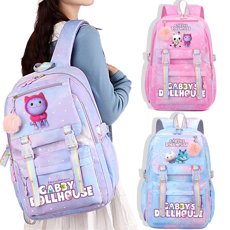 Gabby dollhouse mochila para estudantes anime moda mochila meninas papelaria livros armazenamento sacos de alta qualidade material escolar