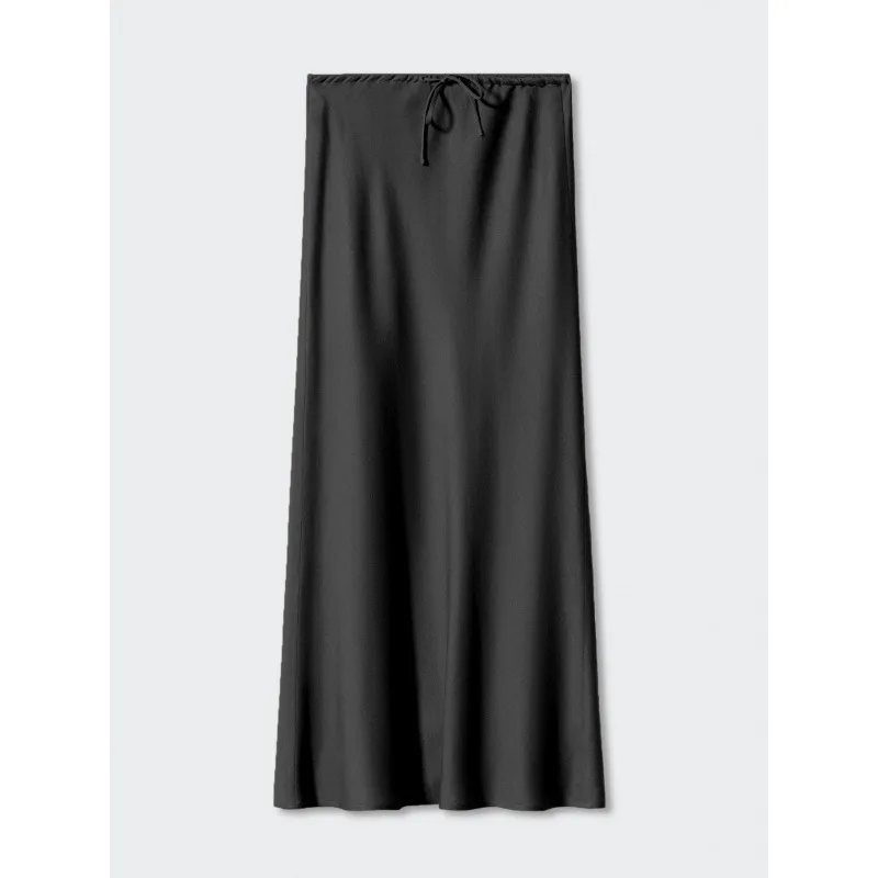 

Юбка А-силуэта с высокой талией и завязками, однотонная, длинная, в деловом стиле, из полиэстера, женская, премиум-качество