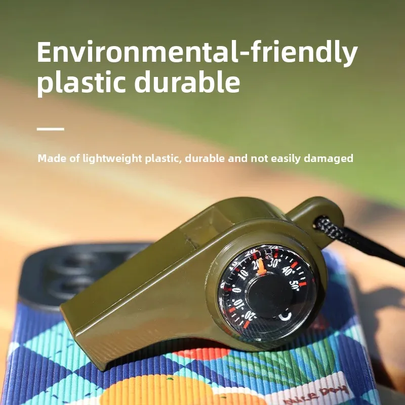 3 في 1 للتخييم والمشي لمسافات طويلة في حالات الطوارئ مع بوصلة ومقياس الحرارة وأدوات التخييم في الهواء الطلق باللون الأخضر العسكري #2