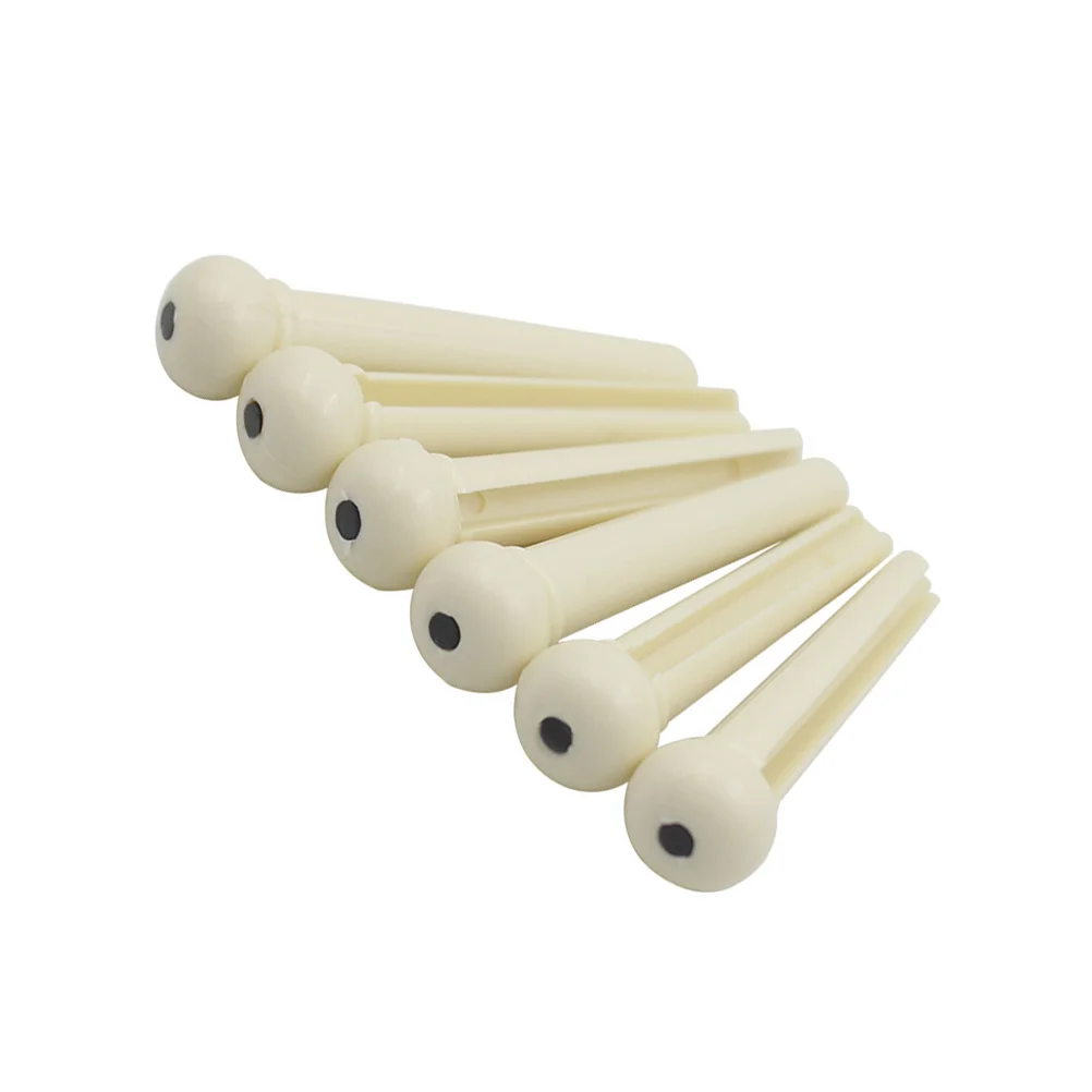 6 Pcs Gift for Guitarists White Bone Bridge Replacement Parts Bass Acoustic Pins Brass Tone