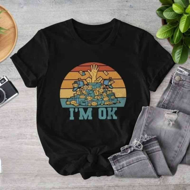 Postal Worker Shirt Funny I'm OK Postman Cotton T-Shirt Retro Mail Carrier Gift All Seasons Casual Soft Comfortable Funny Tops