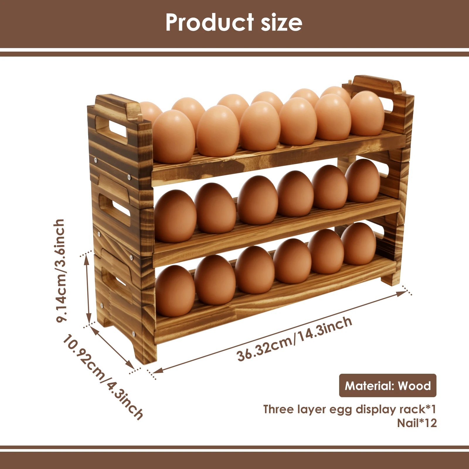 Porte-œufs en bois à 3 niveaux, solide, empilable, support de collecte jusqu'à 36 œufs frais pour la maison, armoire de cuisine, réfrigérateur