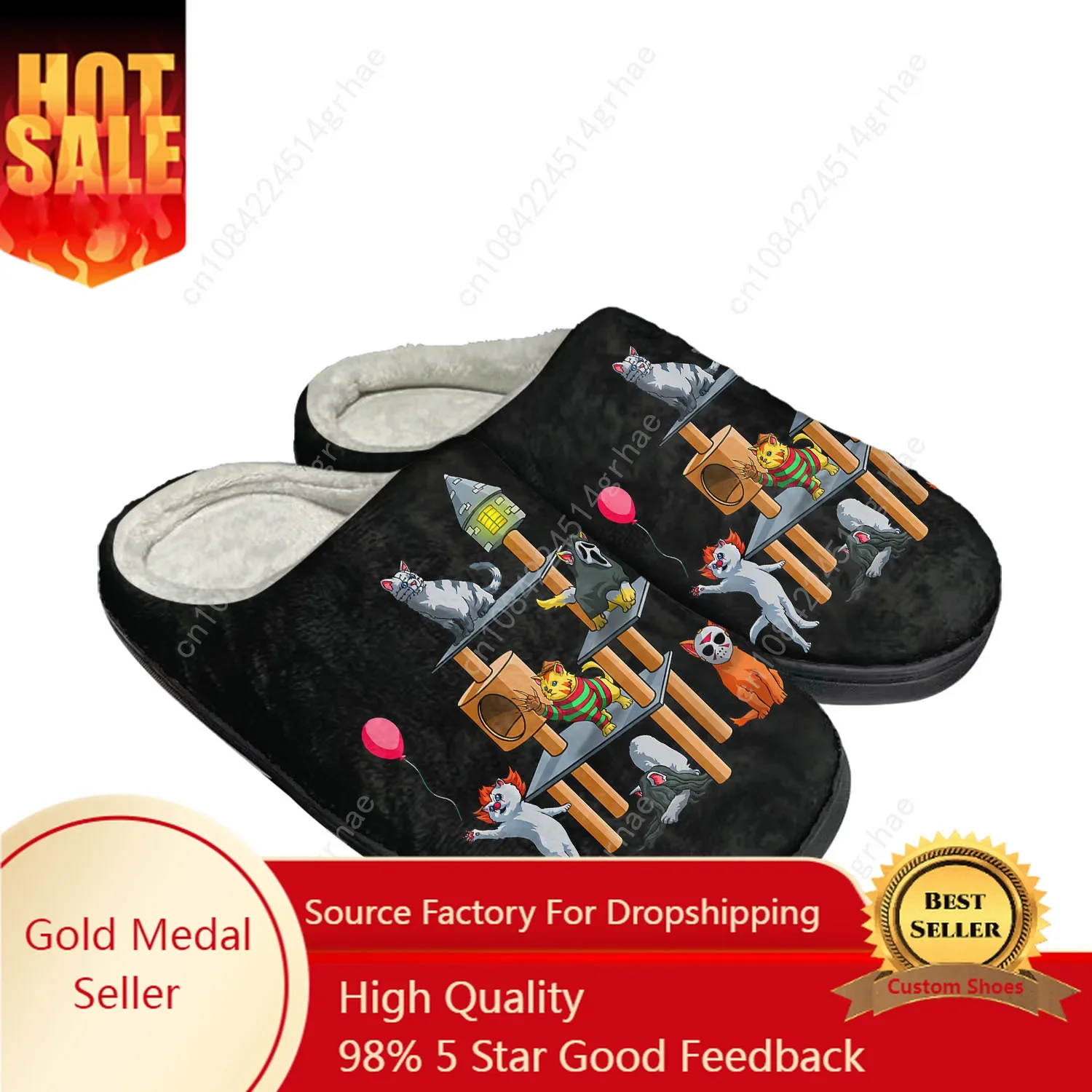 

Cat Horror Movies for Cat Lovers Home Cotton Slippers Mens Womens Plush Bedroom Keep Warm Thermal Indoor Slipper Custom Shoe