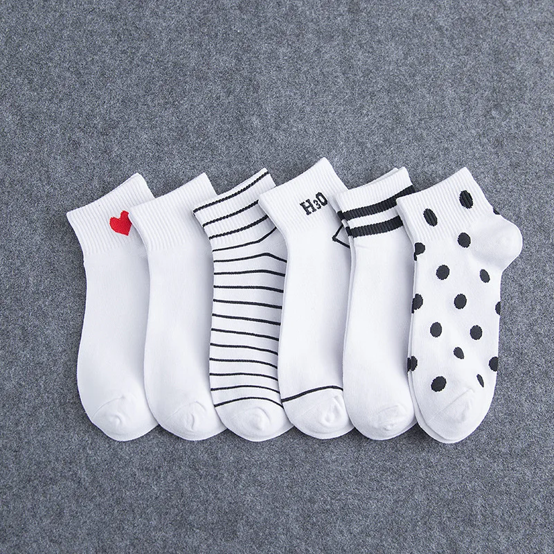 5 Pairs/Lot Women's New Cartoon Breathable Socks Japanese Thin Section Summer Striped Love Cotton Socks For Women Stocking