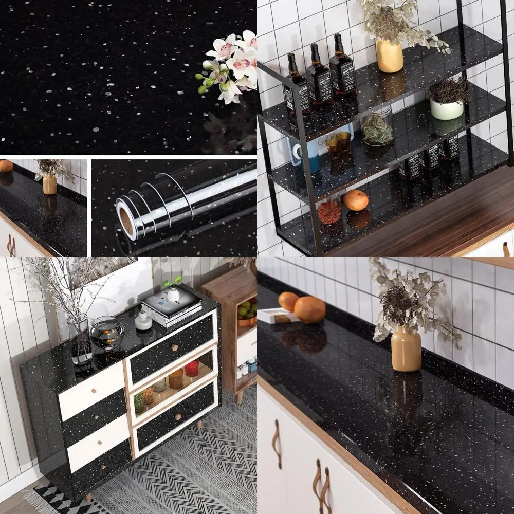 ورق اتصال قابل للتقشير واللصق بنمط الجرانيت باللونين الأبيض والأسود لطاولات المطبخ المقاومة للماء وتزيين الجدران، مقاس 36 × 197 بوصة