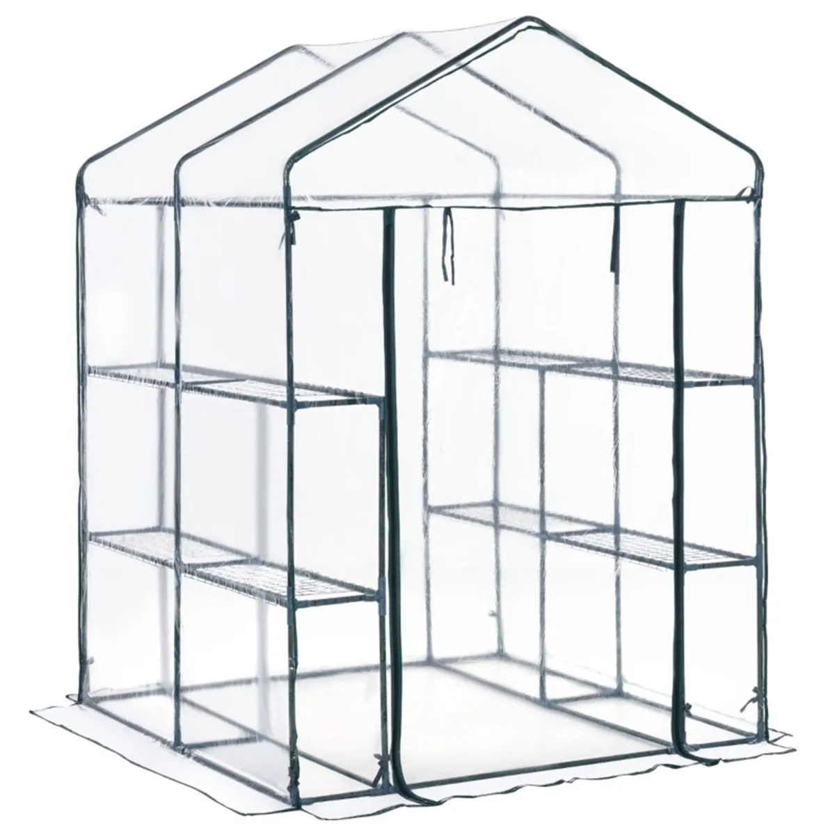 Walk-in Greenhouse with 8 Tier Shelves, Portable Outdoor Plant Greenhouse with Roll-Up Zipper Door, Clear PVC Cover for Backyard, Patio