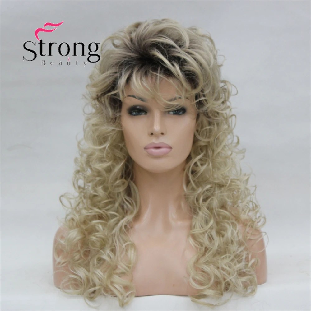 Long Curly Ombre Blonde Wigs Black/Brown/White blonde Synthetic Fluffy Hair Natural Wig for Women