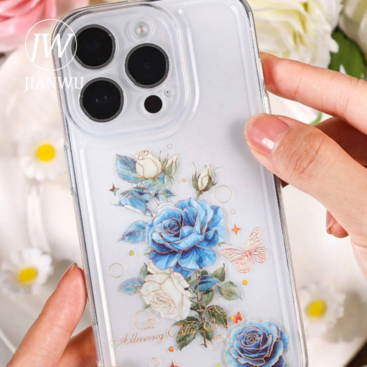 JIANWU The Roses Are in Bloom Series Vintage Flower Bronzing Material Collage PET Sticker Creative DIY Journal Stationery