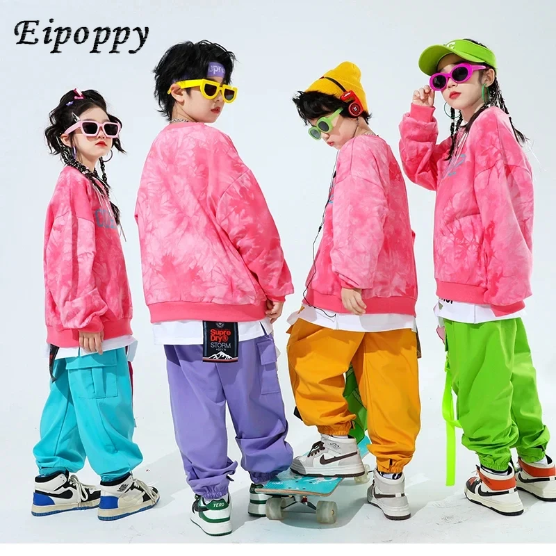 Boys and Girls' Moda Pullover Roupas Set, moletom, Street Dance, Calças Cargo