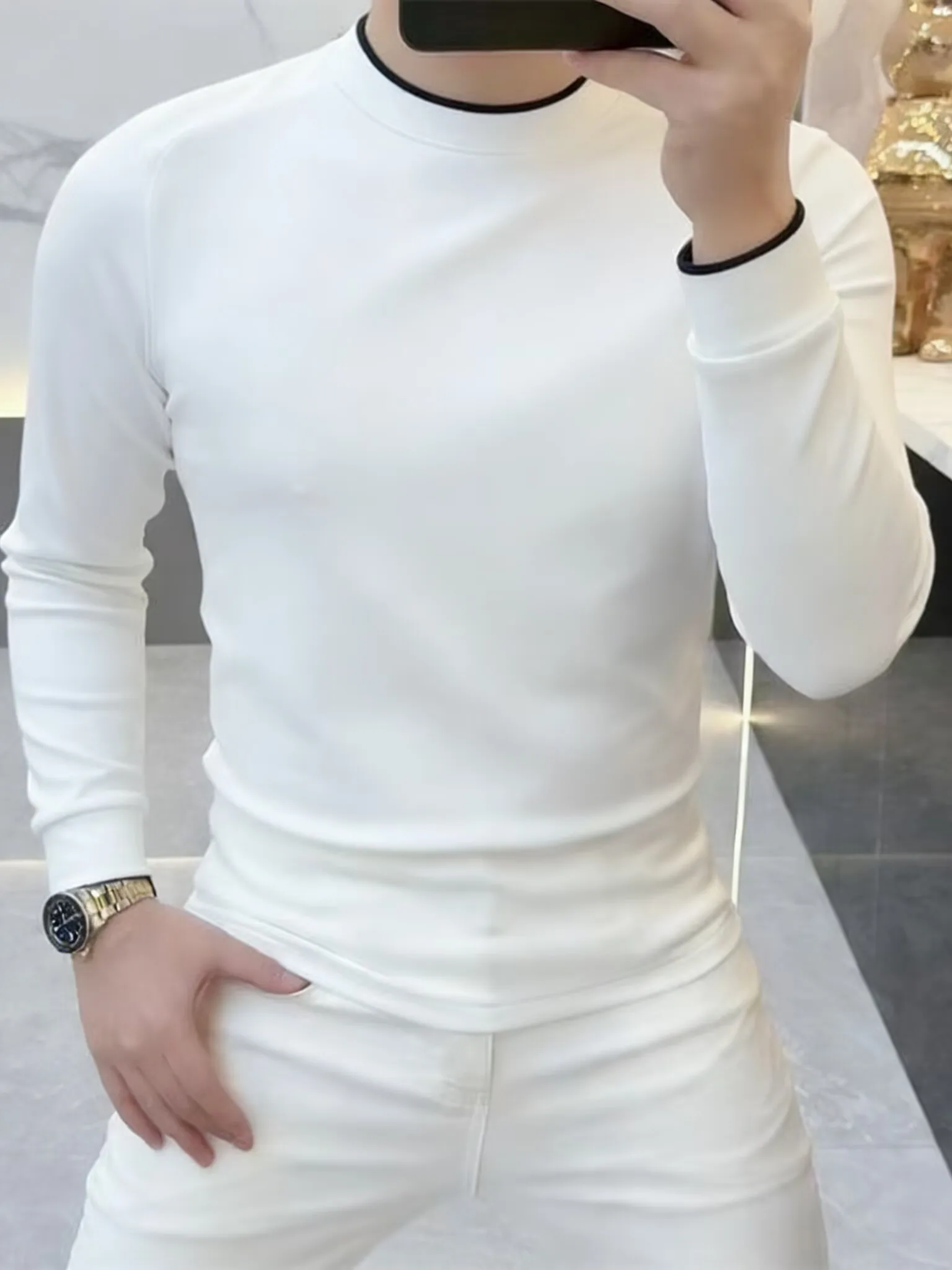 

round Neck Hoodie Men's Casual Long Sleeve Essential Base Layer Top Quality Fashionable Sweatshirt Spring Autumn
