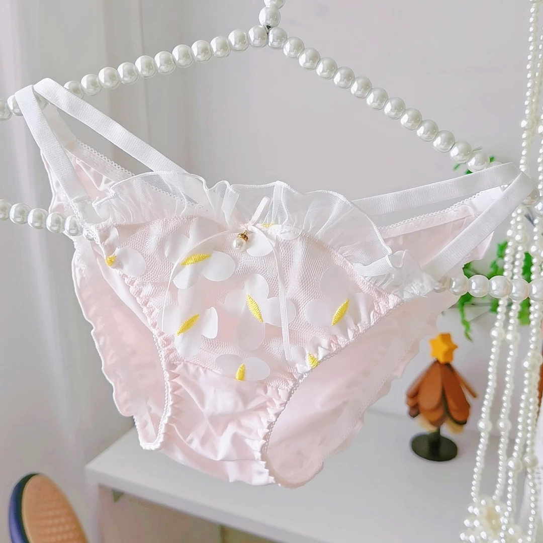 Japanese Lolita Sweet And Cute Girl Bow Low Waist Triangle Pants Sexy Lace Fresh Pink Women's Underwear