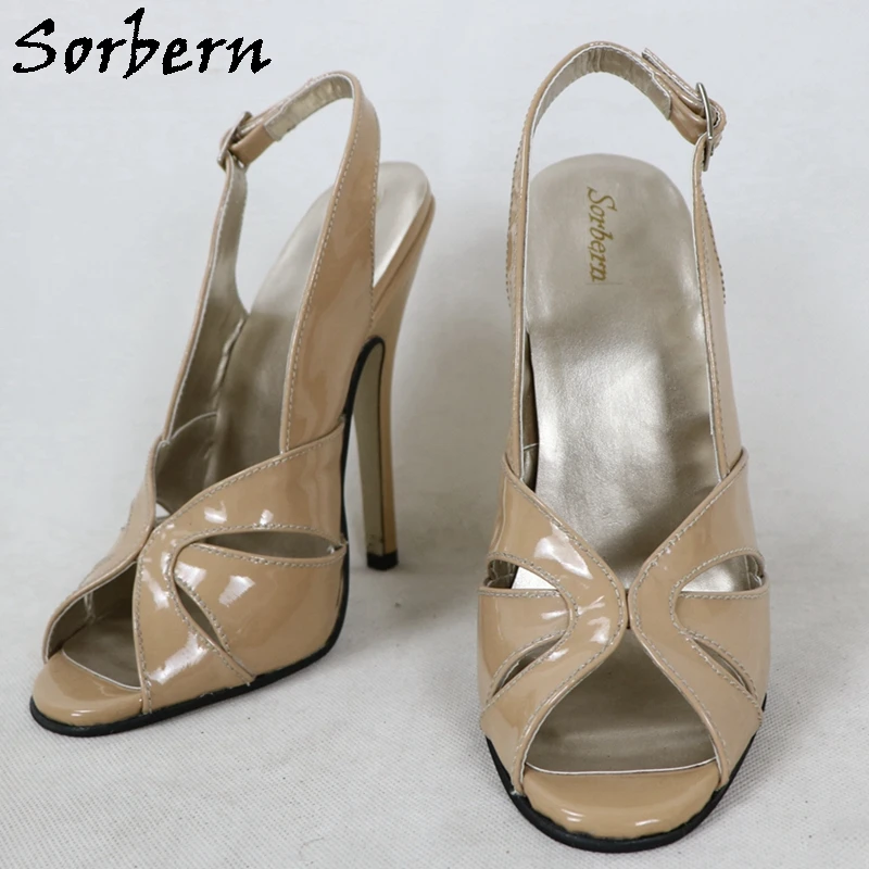 Sorbern Customized 14Cm High Heel Sandal Female Shoes Summer Slingback Open Toe Stilettos Buckle Beige Nude Soles