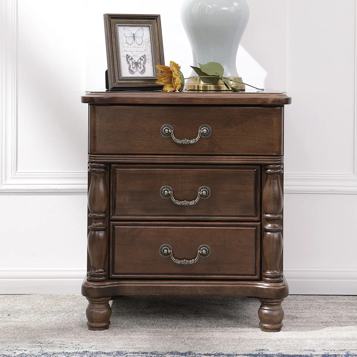 All solid wood American bedside table modern simple bedroom bedside locker high-end retro style bedroom bedside table