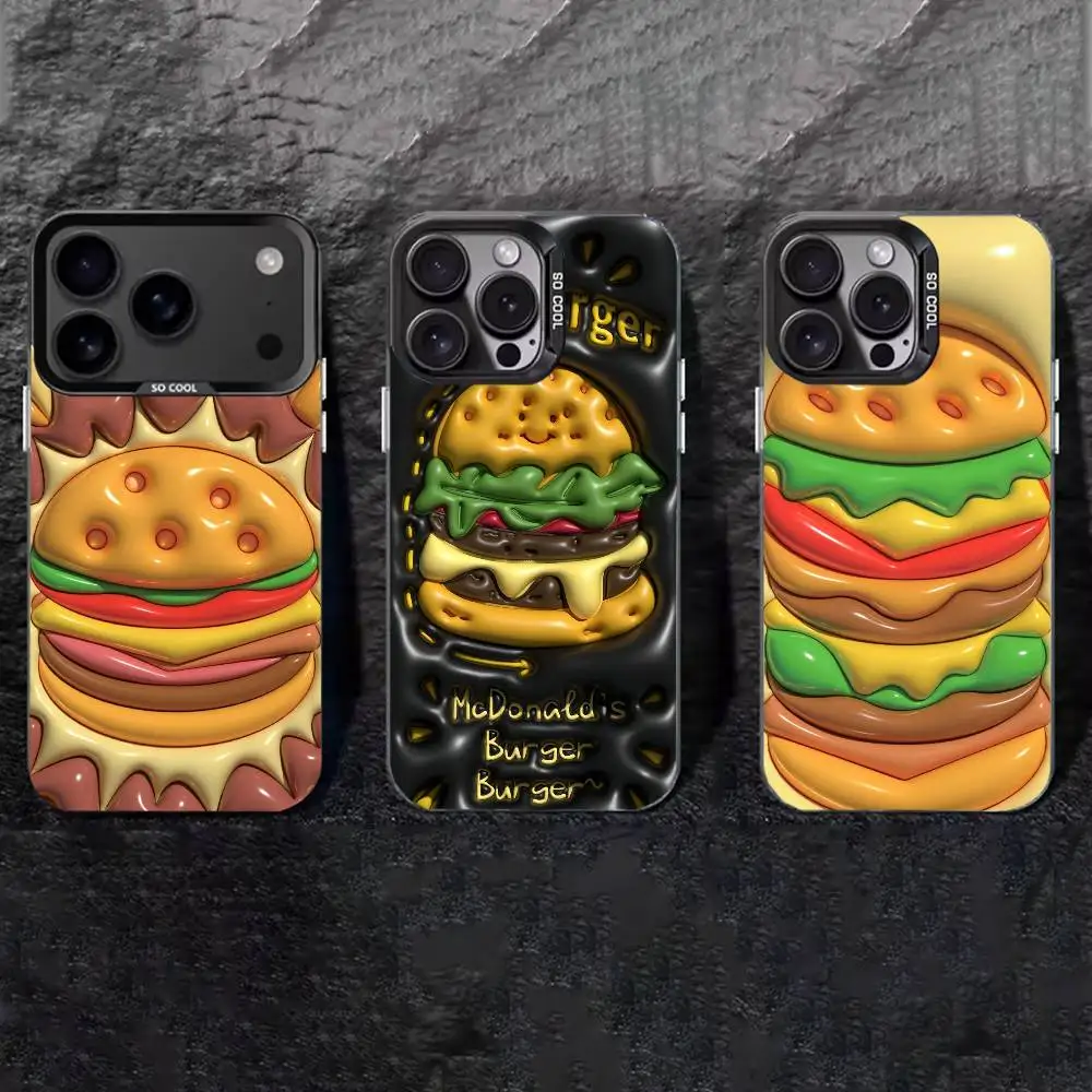 

C-Cute and Easy H-Hamburger Phone Case For iPhone 17,16,15,14,13,12,11 Plus,Pro Max,XS,Colored silver phone case