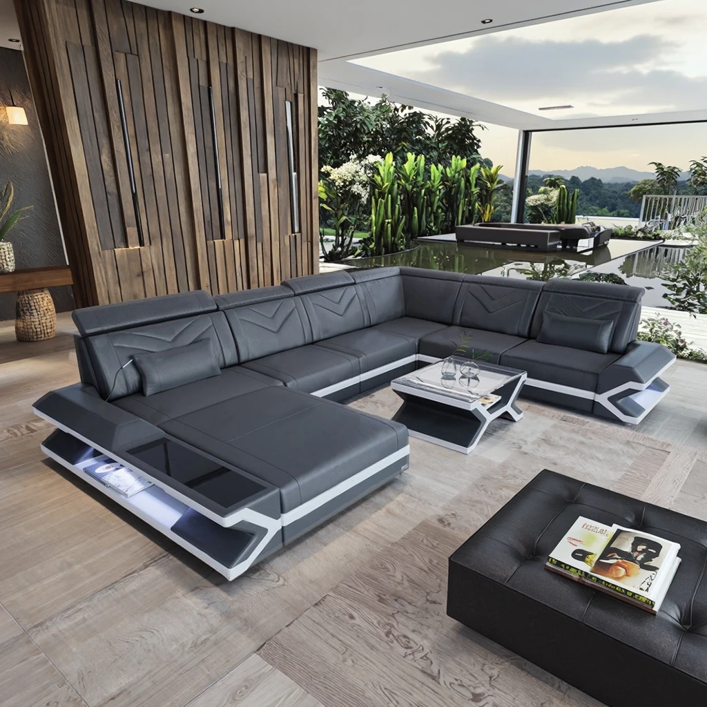 Living Room Sofa Simple Multifunctional Genuine Leather Art Furniture Combination Set Leather Sofa