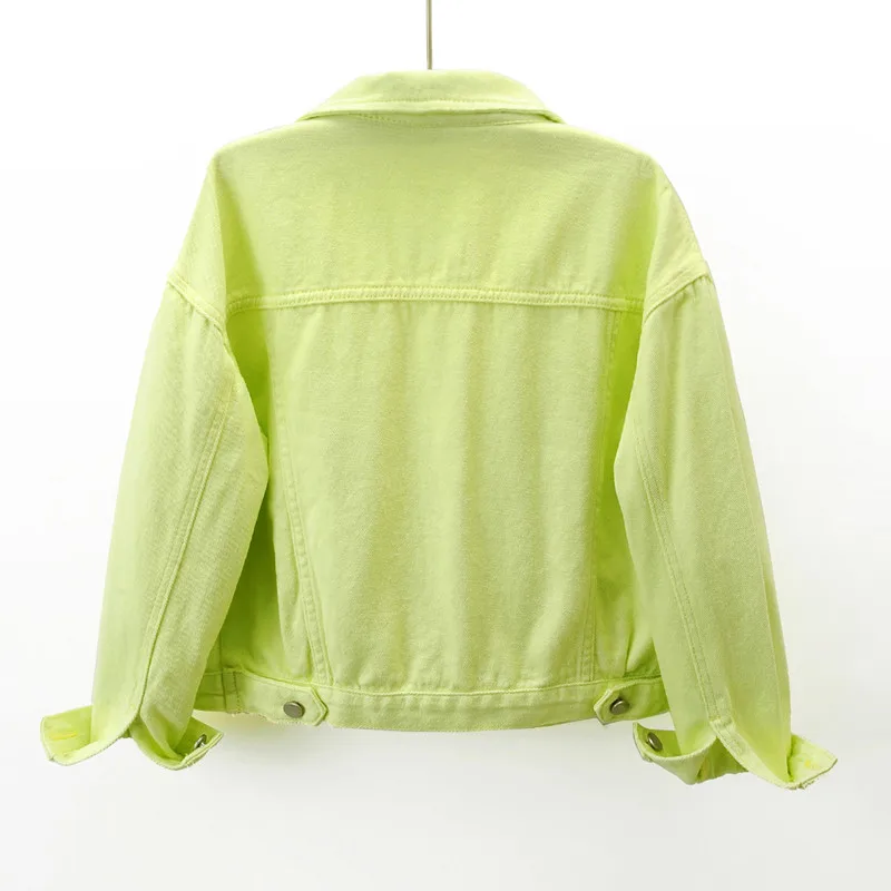

2023 Spring New Fashion Big Pocket Denim Coat Female Short Loose Single Breasted Fruit Green Jeans Jacket Women Outerwear G2518