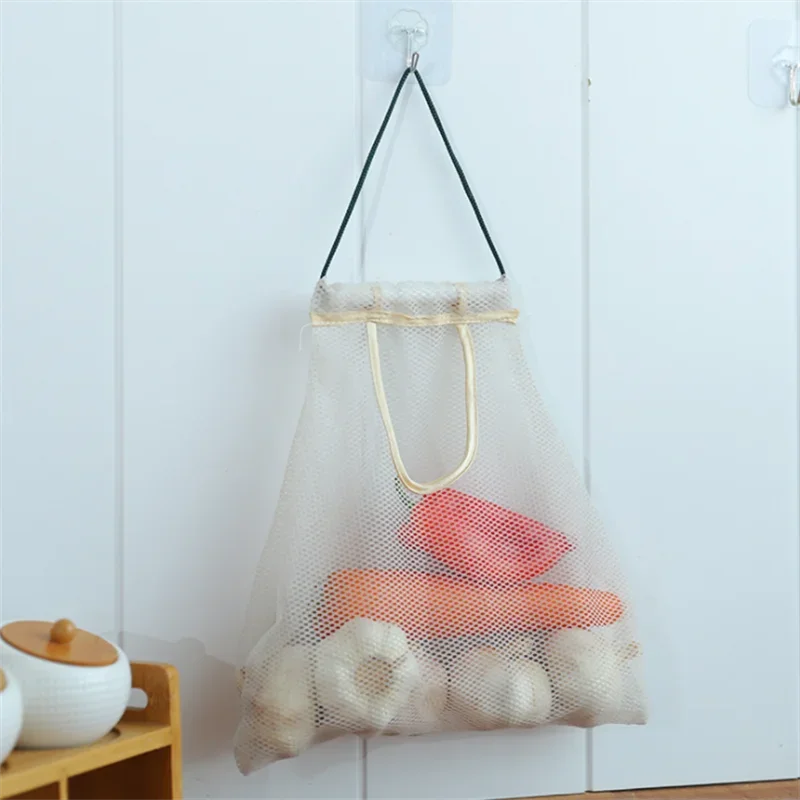 1/2PCS Mesh Net Reusable Hanging Storage Bags Fruit Vegetable Garlic Onion Organizer Home Hollow Mesh Bag Kitchen Accessories