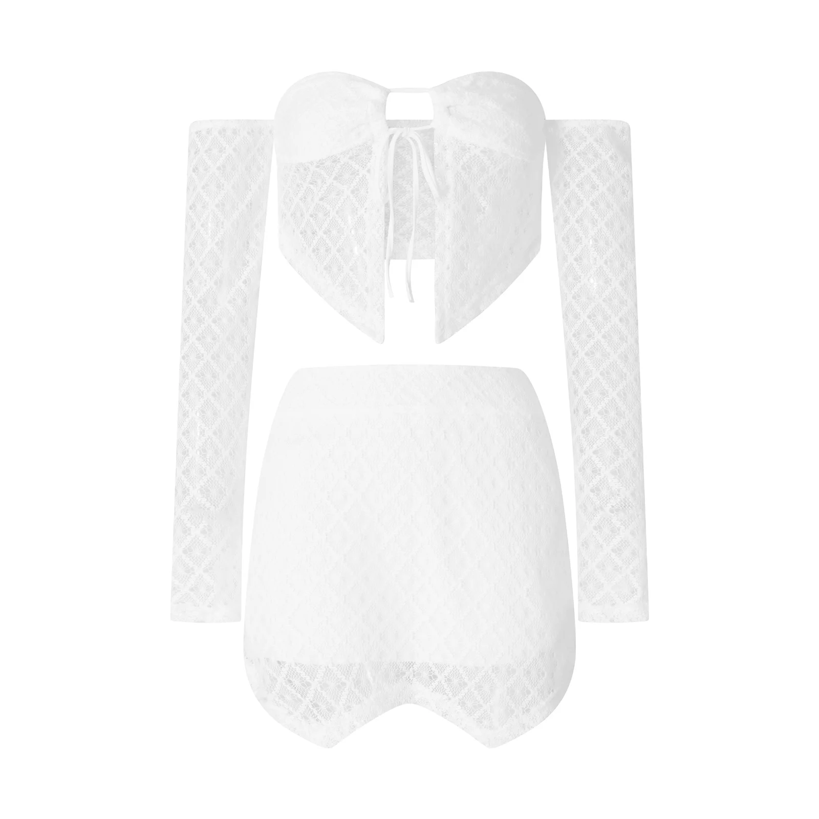 Hirigin-falda de punto de ganchillo para mujer, conjunto de 2 piezas, camisola de punto ahuecada, minifalda ajustada de cintura alta, ropa de noche