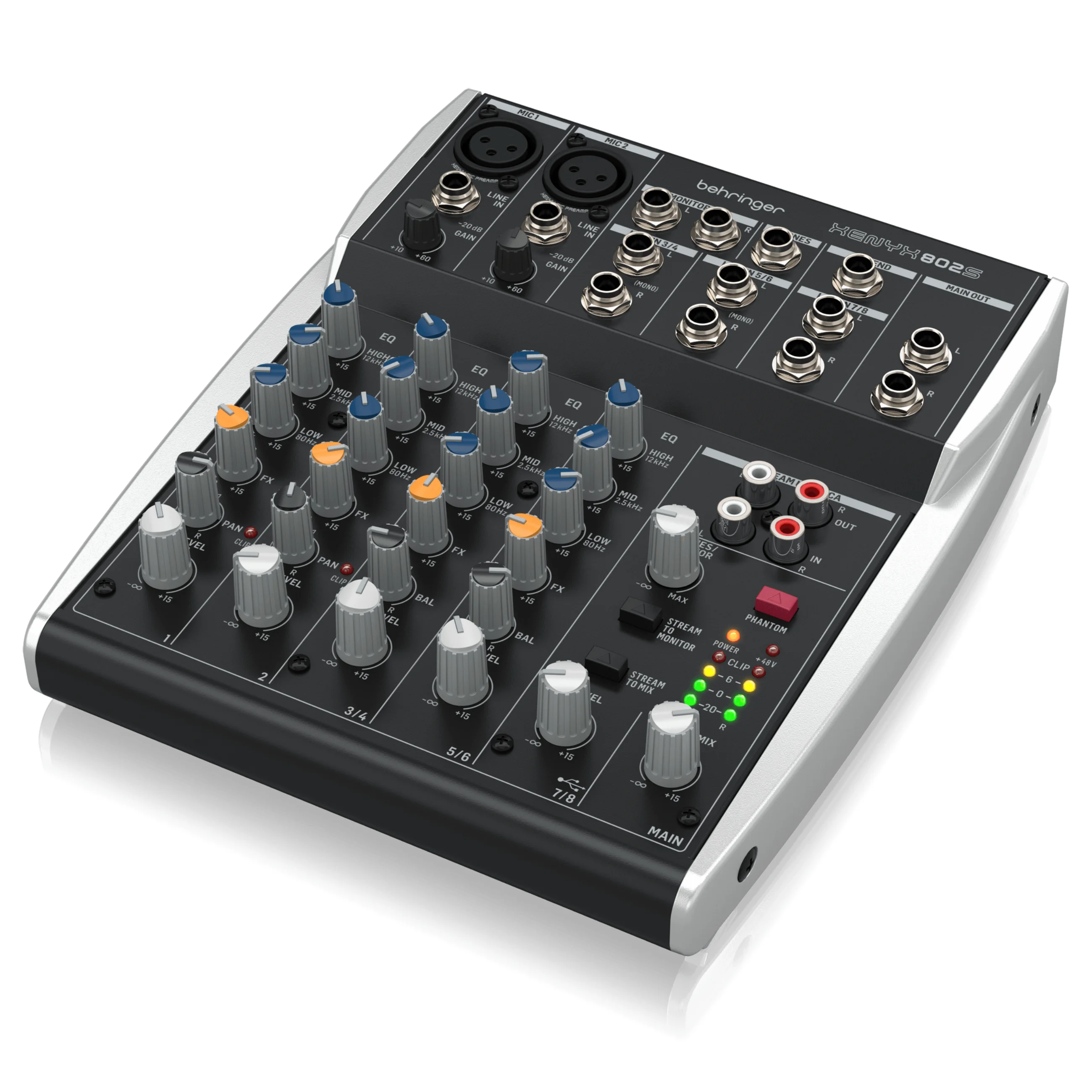 BEHRINGER XENYX 802S Premium Analog 8-Input Mixer with USB Streaming Interface for streaming,podcasting and recording