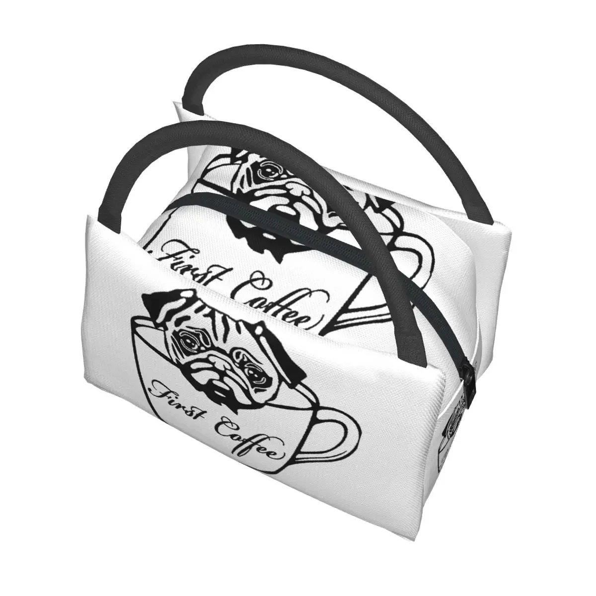Pug First Coffee Insulated Lunch Bag for Women Kids Portable Food Boxes Thermal Lunch Box Tote
