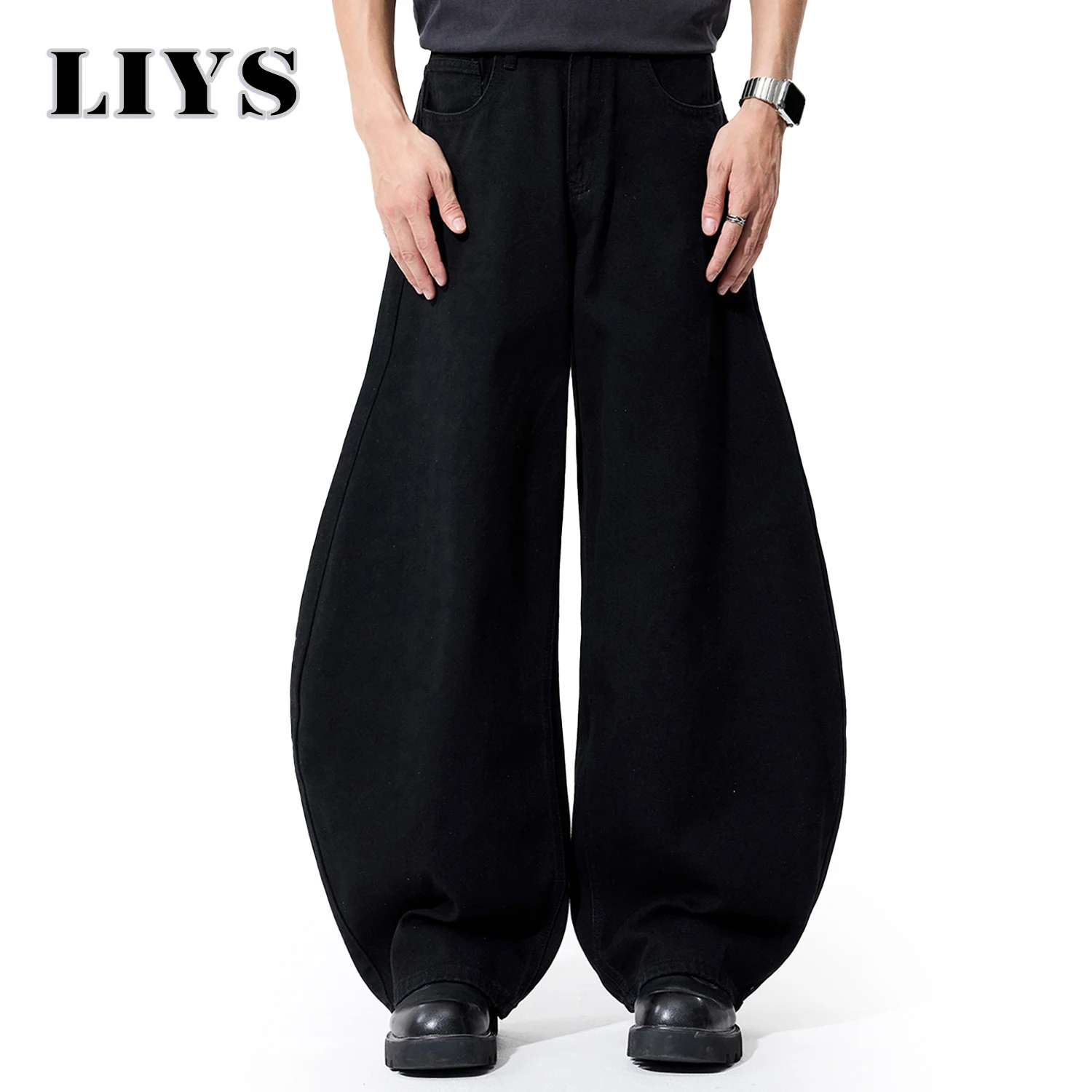 

Осенние мужские черные широкие джинсы Y2K, мешковатые свободные джинсовые брюки, мужские однотонные уличные свободные повседневные модные джинсы