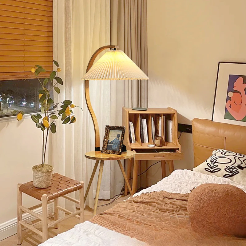 

Japanese retro pleated bedroom living room bedside storage integrated vertical desk lamp