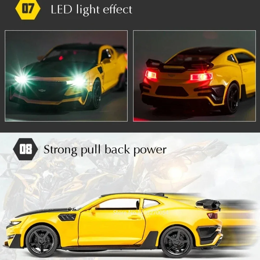 Maßstab 1:32, Camaro-Spielzeug, Modellauto, Legierung, Metalldruckguss, mit 4-türigem, geöffnetem Ton, Licht, Rückziehfahrzeug für Jungen, Geschenkkollektion