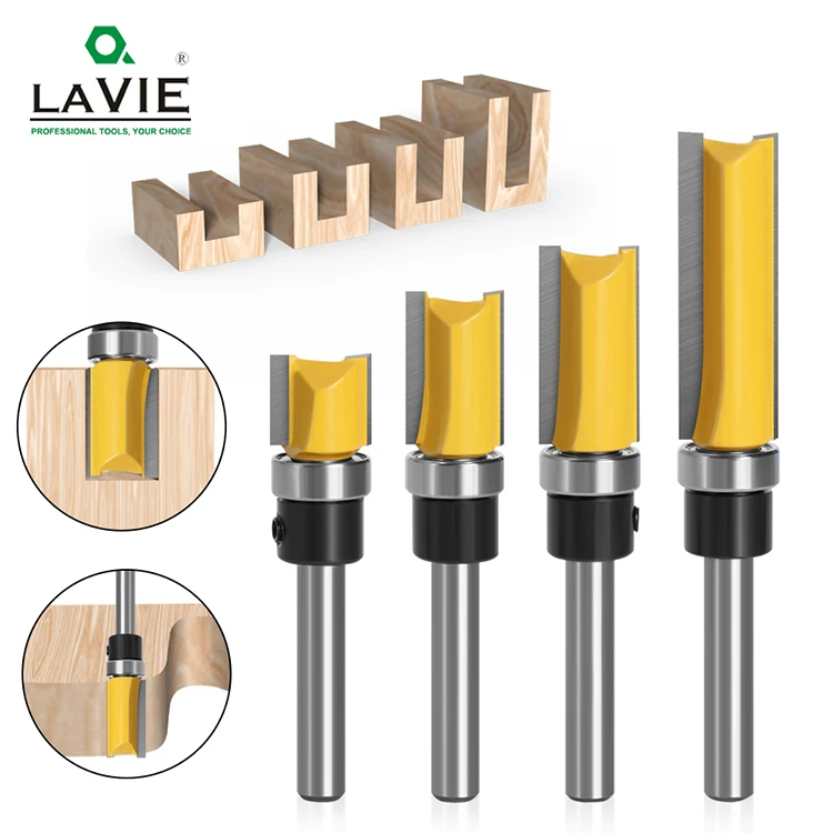 LAVIE 1PC 6mm Shank Pattern Bit Flush Trim Bit Straight Bit With Bering Hinge Mortising Router Bit Wood Trimmer Cutter MC09061